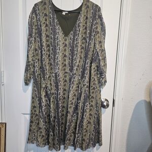 CATO Snake Print V-Neck Dress Plus Size 22/24W